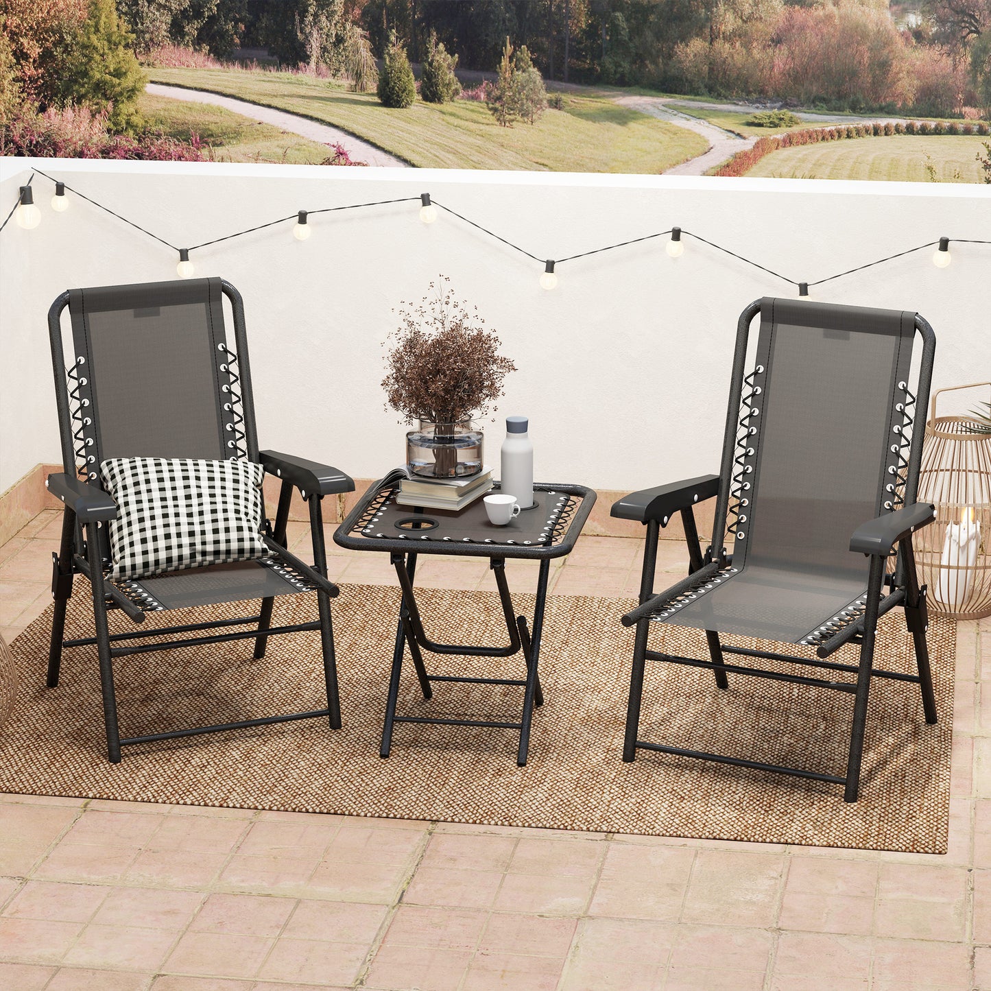 Folding Garden Bistro Set: Stylish 3-Piece Seating with Cup Holders