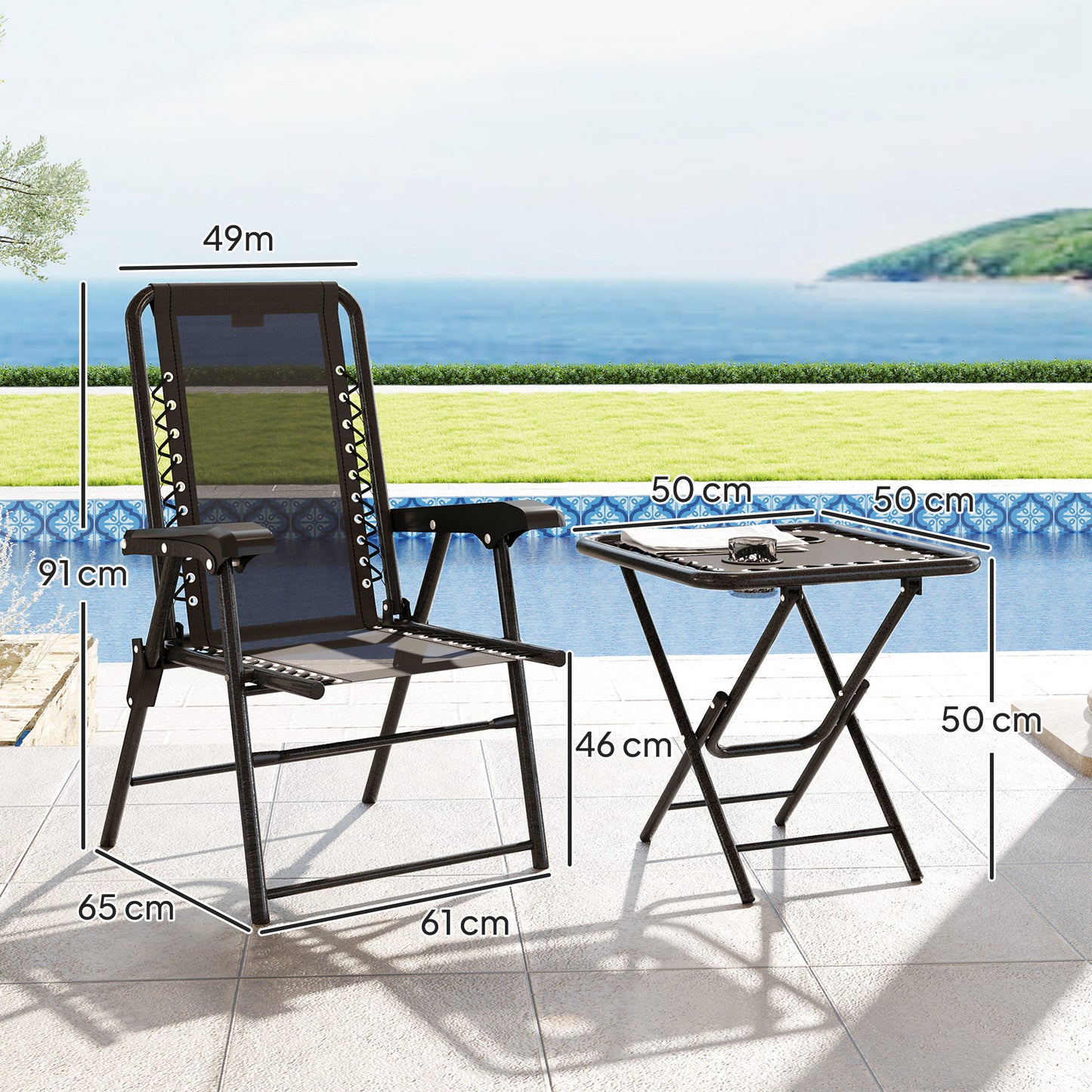 Folding Garden Bistro Set: Stylish 3-Piece Seating with Cup Holders