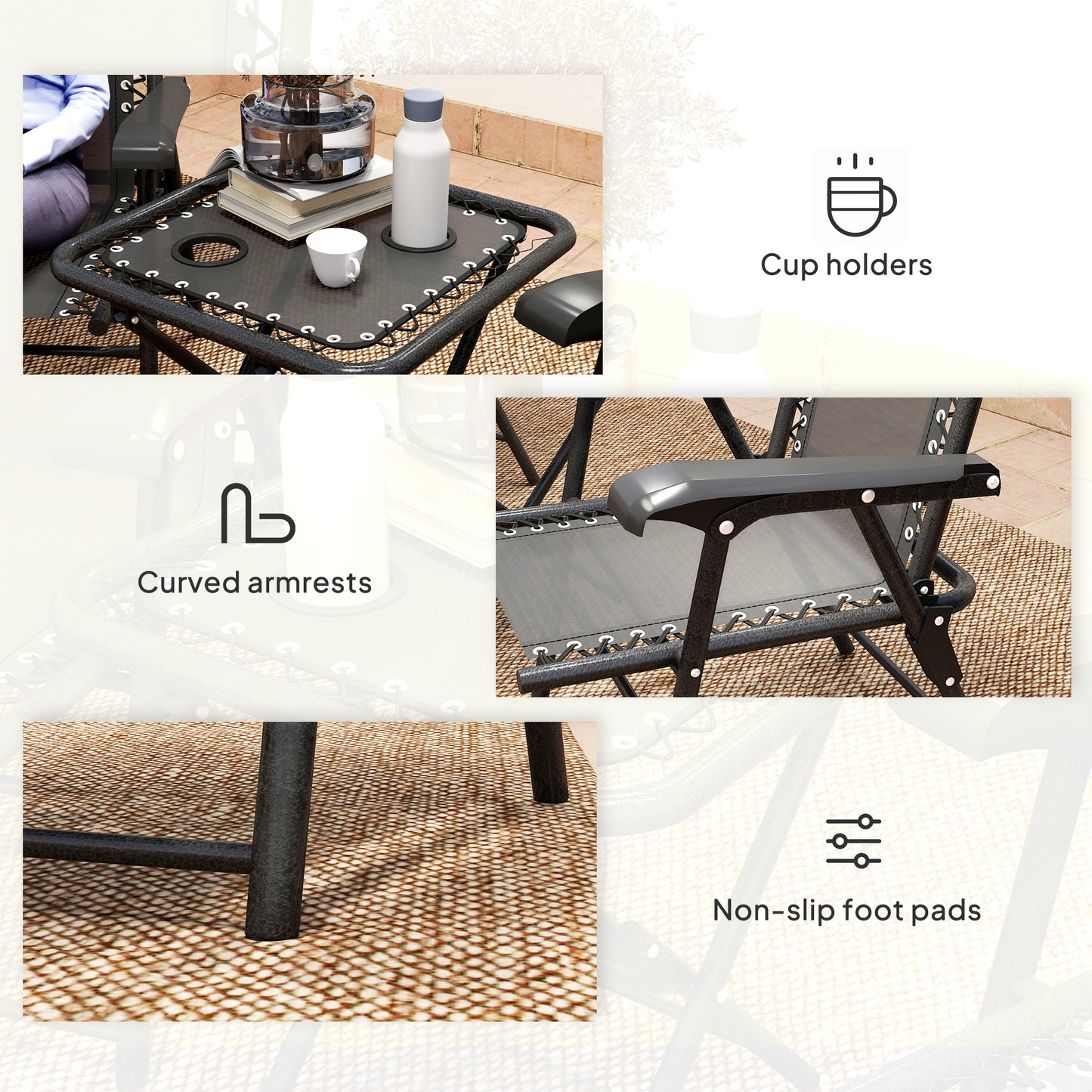 Folding Garden Bistro Set: Stylish 3-Piece Seating with Cup Holders