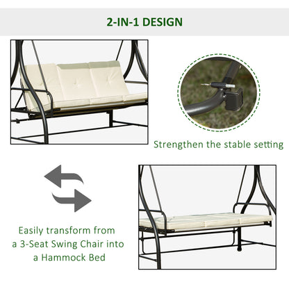 Elegant 3-Person Outdoor Swing Chair with Canopy - Beige & Black