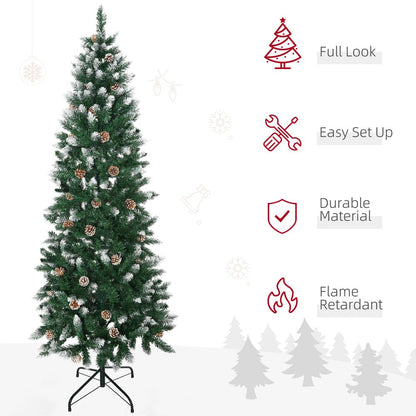 6FT Snow Artificial Christmas Tree for Holiday Home Decor with Pine Cones