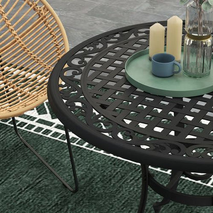 Black Cast Aluminium Garden Table for 2-4 with Umbrella Hole