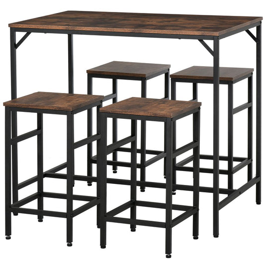 MDF Industrial 5-Piece Dining Set – Table with 4 Stools in Black/Brown