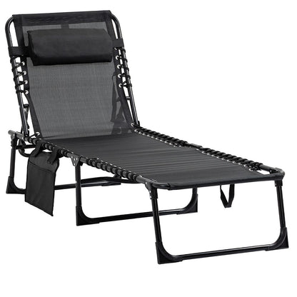 Black Lounger Folding Reclining Camping Bed with 5 Adjustable Positions