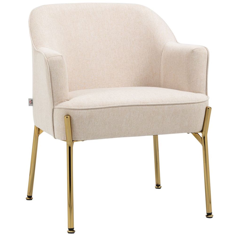 White Fabric Accent Armchair with Metal Legs, Stylish Seating for Living Room or Bedroom