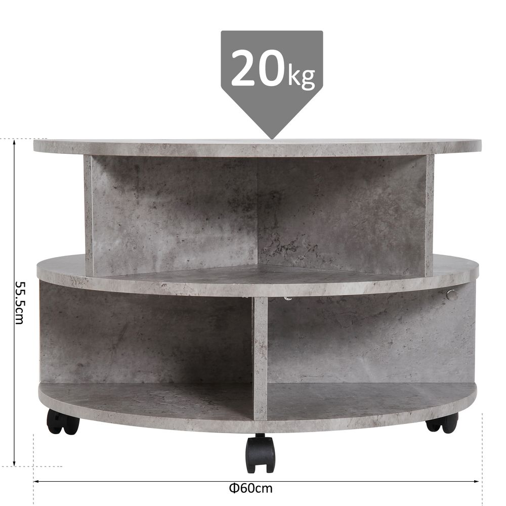 2-Tier Cement Colour Coffee Table, 60x39.5cm, Modern Design