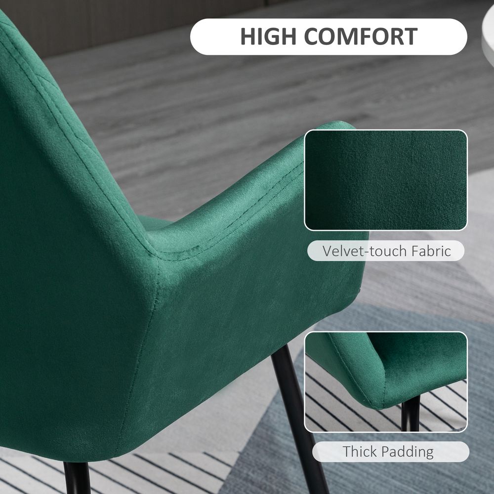 Green Velvet-Feel Upholstered Accent Chair with Metal Base for Modern Living