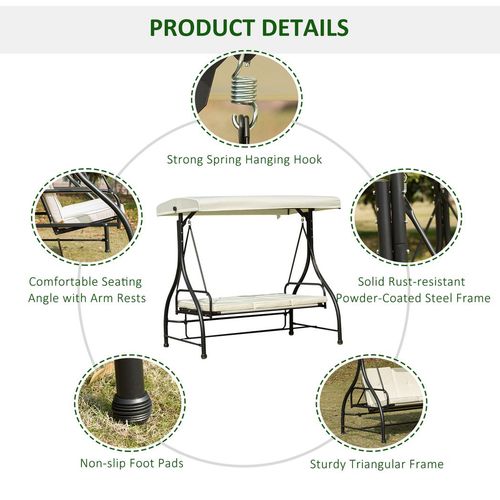 Elegant 3-Person Outdoor Swing Chair with Canopy - Beige & Black