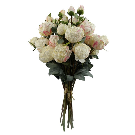 Pack of 6 x 55cm Cream Artificial Peony Stems - 24 Flowers, 18 Buds