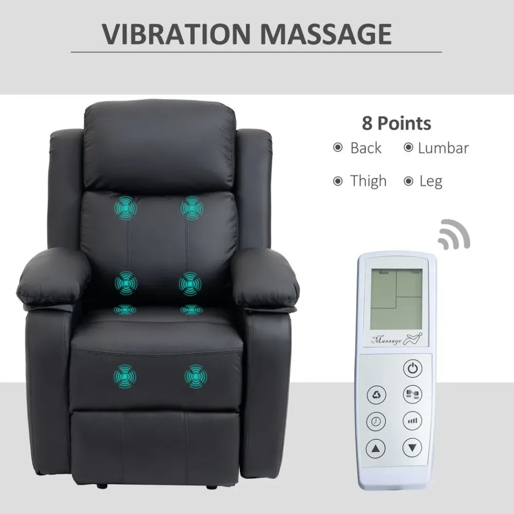 Black Electric Power Lift Recliner Chair with Massage Vibration and Side Pocket for Comfort