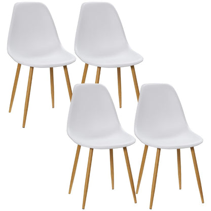 Set of 4 Dining Chairs – Curved Back Design with Metal Legs – White