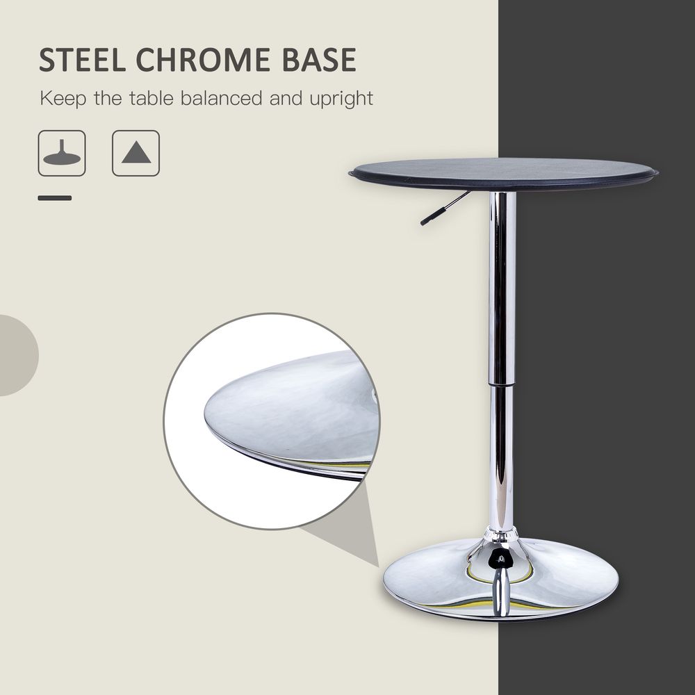 Black Chrome Steel Round Bar Table: Height Adjustable Dining Table