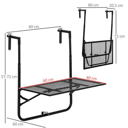 Balcony Hanging Table, Metal Wall Mount Desk, Adjust Black