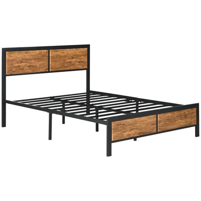 King-Size Steel Bed Frame with Headboard, Measuring 160 x 207 cm in Brown