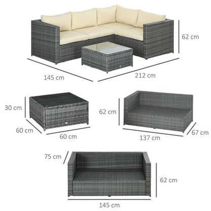 3-Piece Rattan Corner Sofa Set with Cushions & Glass Table