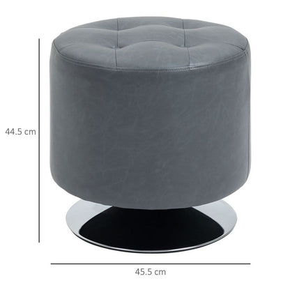 360-Degree Swivel Foot Stool with PU Ottoman, Thick Padding and Steel Base, Grey