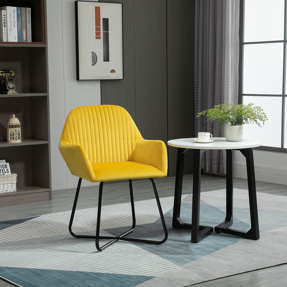 Yellow Velvet-Feel Upholstered Lounge Chair with Metal Base for Bright Interiors