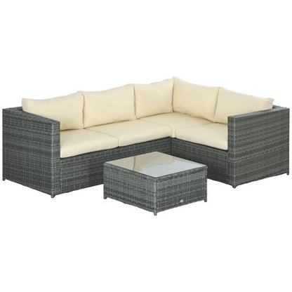 3-Piece Rattan Corner Sofa Set with Cushions & Glass Table