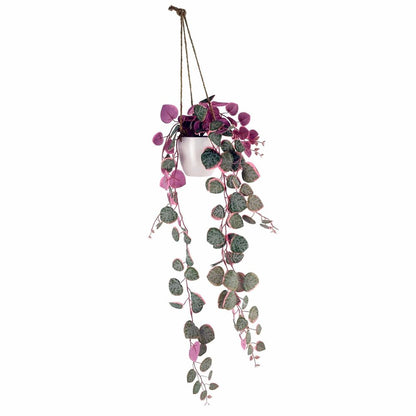 90cm Artificial String of Hearts Plant - Trailing Pink Foliage in Pot