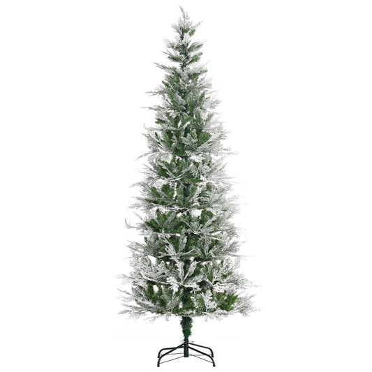 7FT Snow Flocked Artificial Christmas Tree with Pencil Shape for Holiday Elegance