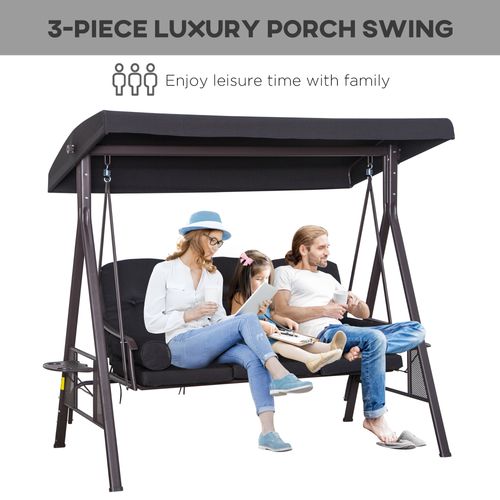 3-Seater Patio Swing Chair with Adjustable Canopy & Cup Trays