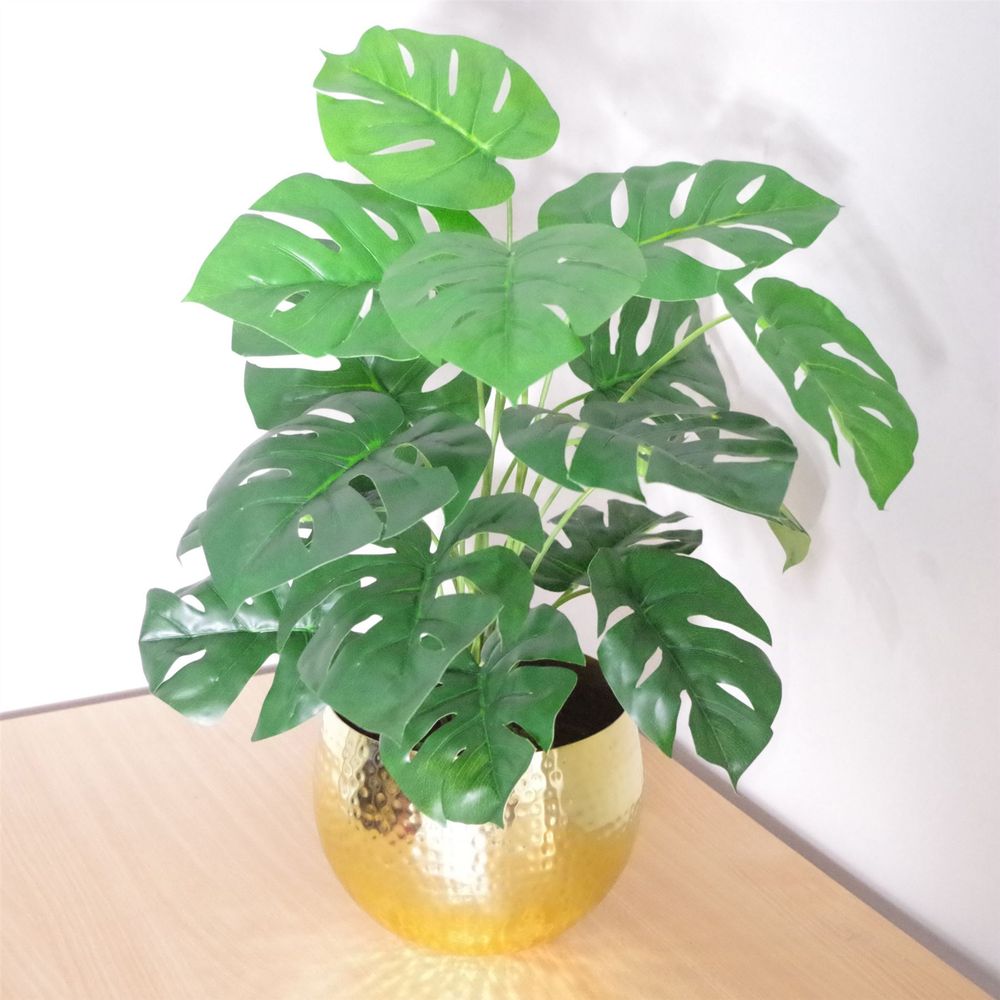 60cm Artificial Monstera Plant with Included Gold Metal Planter