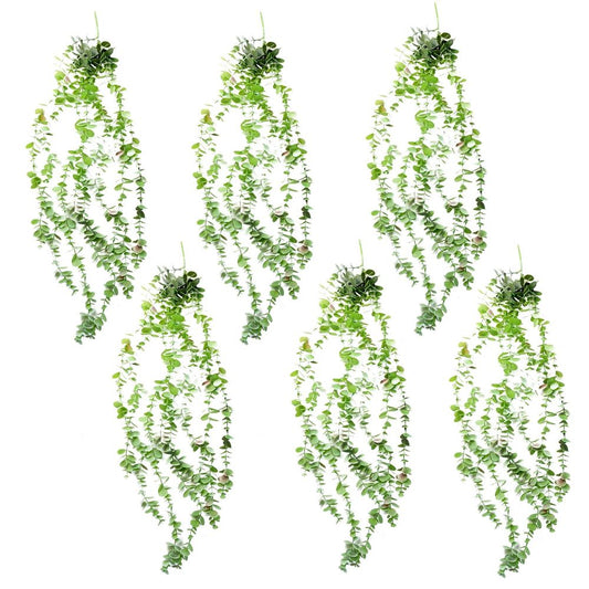 Set of 6 x 80cm Artificial Hanging Trailing Eucalyptus Plants