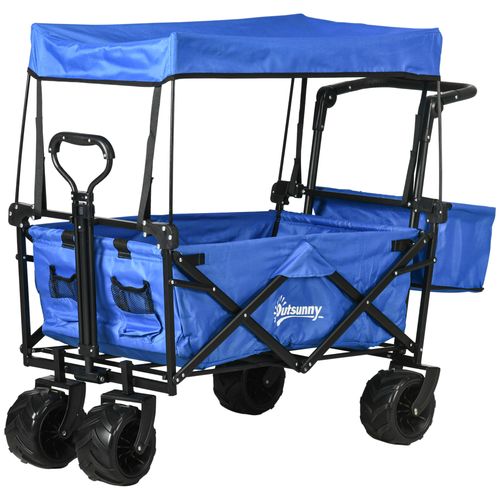 Blue 4-Wheel Trolley Cart with Canopy & Dual Compartments for Easy Transport