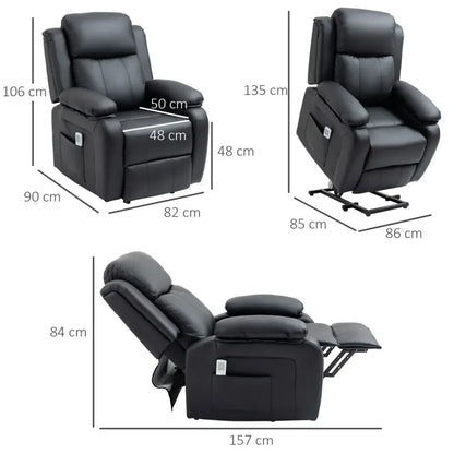 Black Electric Power Lift Recliner Chair with Massage Vibration and Side Pocket for Comfort