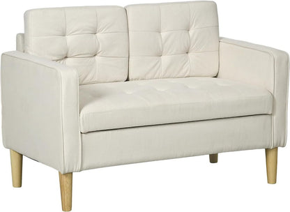 Compact Loveseat 2-Seater Sofa with Storage and Wood Legs, Cream