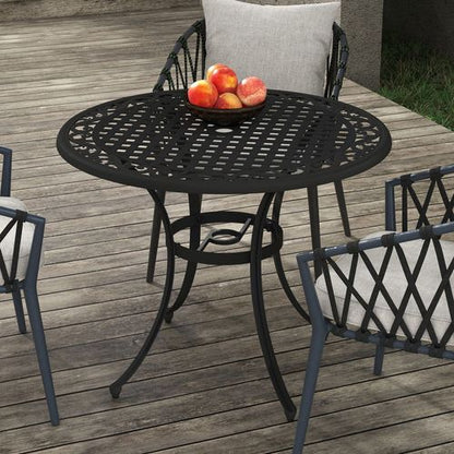 Black Cast Aluminium Garden Table for 2-4 with Umbrella Hole