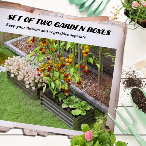 Steel Raised Garden Bed Planter Box Set - Durable & Chic Grey Duo