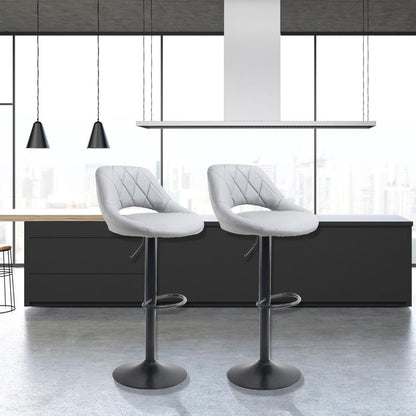 Set of 2 Grey Faux Leather Barstools with Matt Black Legs