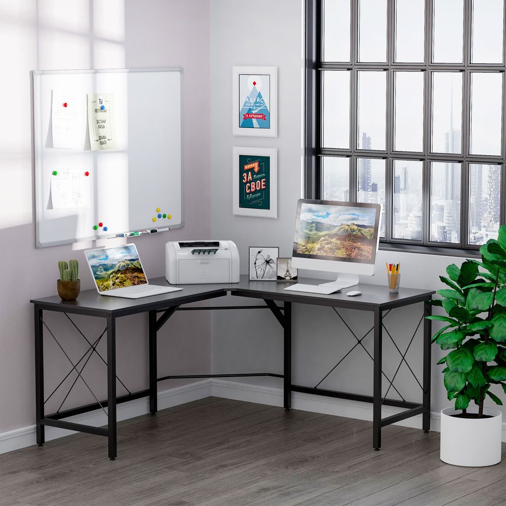 Black Corner L-Shape Desk, Ideal for Home Office and Gaming Computer Workstation