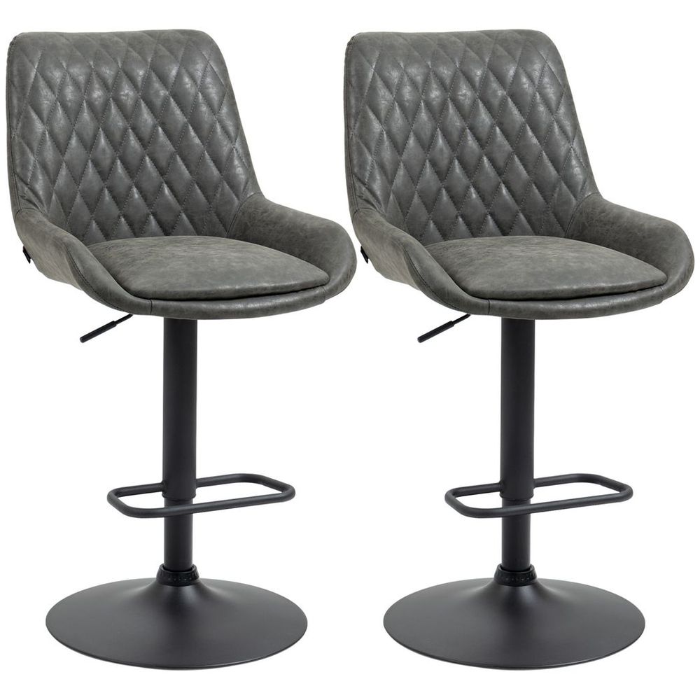 Bar Stools Set of 2, Adjustable Bar Chairs 360° Swivel for Kitchen Grey