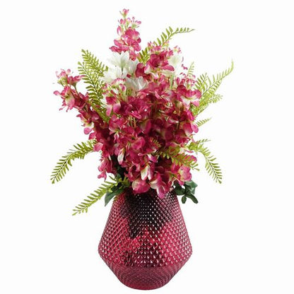 23cm Diamond Embossed Pink Glass Vase