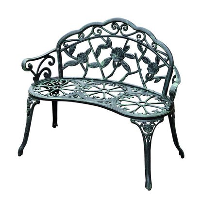 Elegant Antique Green Cast Aluminium Garden Bench - Timeless Outdoor Comfort