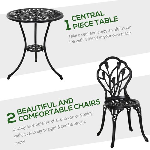 Vintage 3-Piece Cast Aluminium Bistro Set with Umbrella Hole