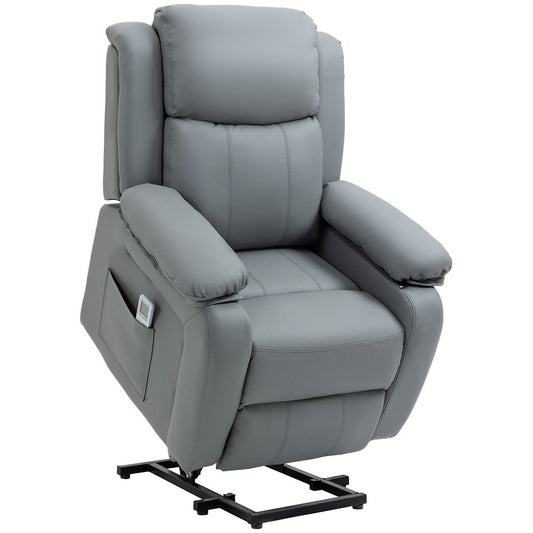 Grey Electric Power Lift Recliner Chair with Massage Vibration and Convenient Side Pocket