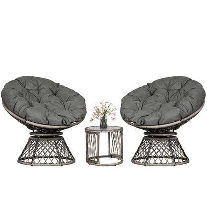 3-Piece Rattan Bistro Set: Stylish 360° Swivel Chairs & Cushions