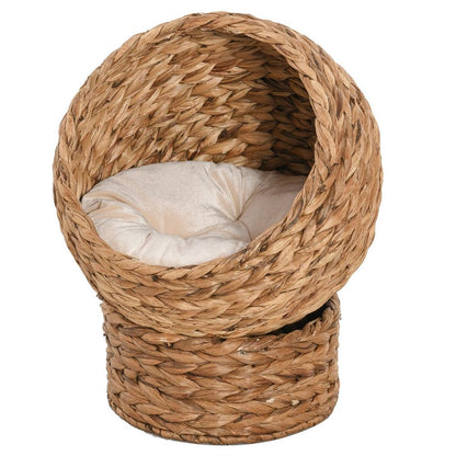 Raised Wicker Cat House with Cylindrical Base, Dimensions 50x42x60cm for Comfort