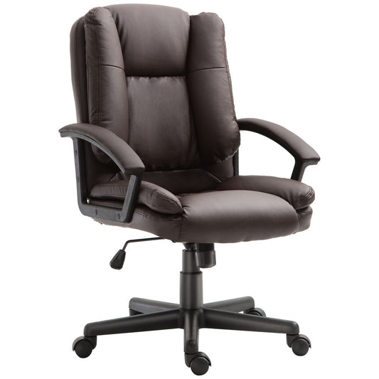 Brown PU Leather Mid-Back Executive Office Chair with Armrests for Enhanced Comfort