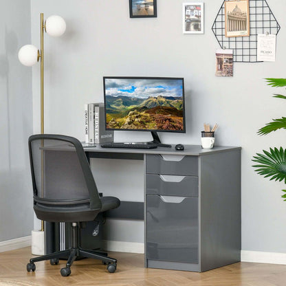 Grey Computer Desk with Drawers, Stylish Workstation for Home or Office Use