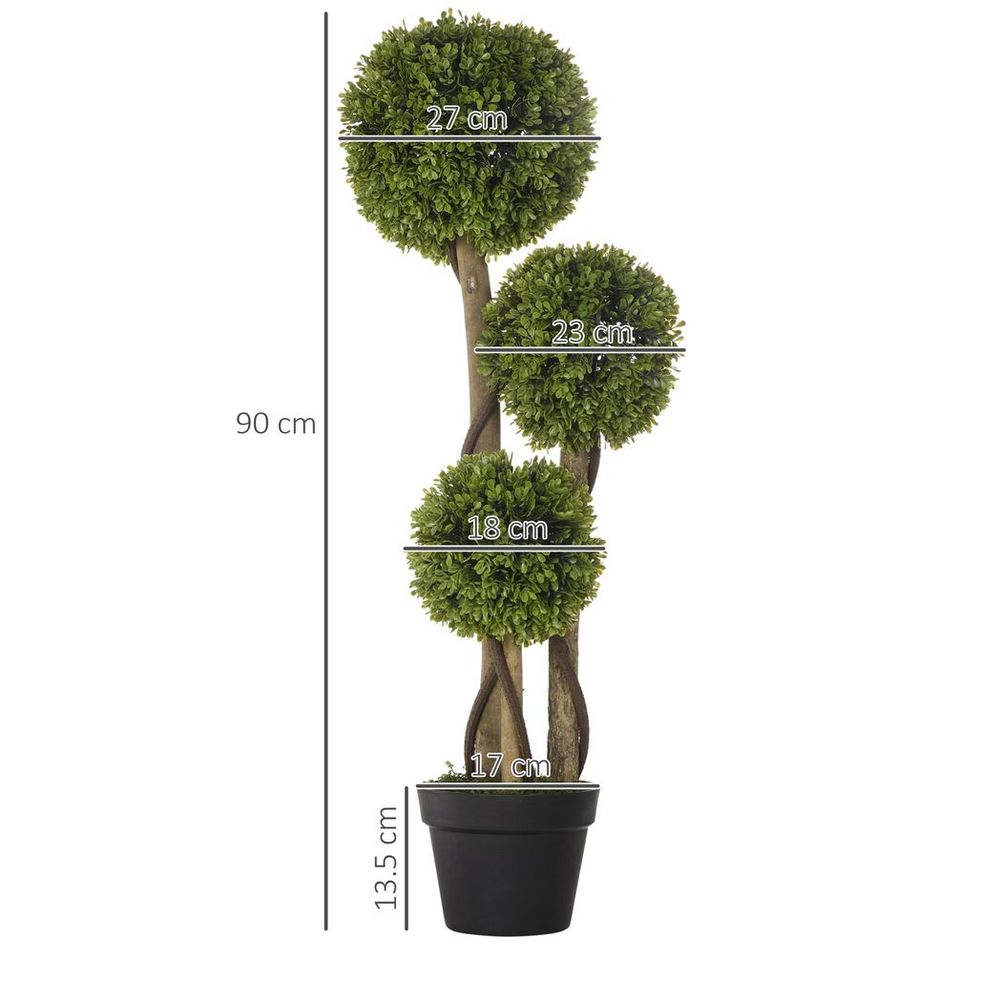 Boxwood Ball Topiary Trees – Potted Artificial Plants for Indoor & Outdoor – 90cm