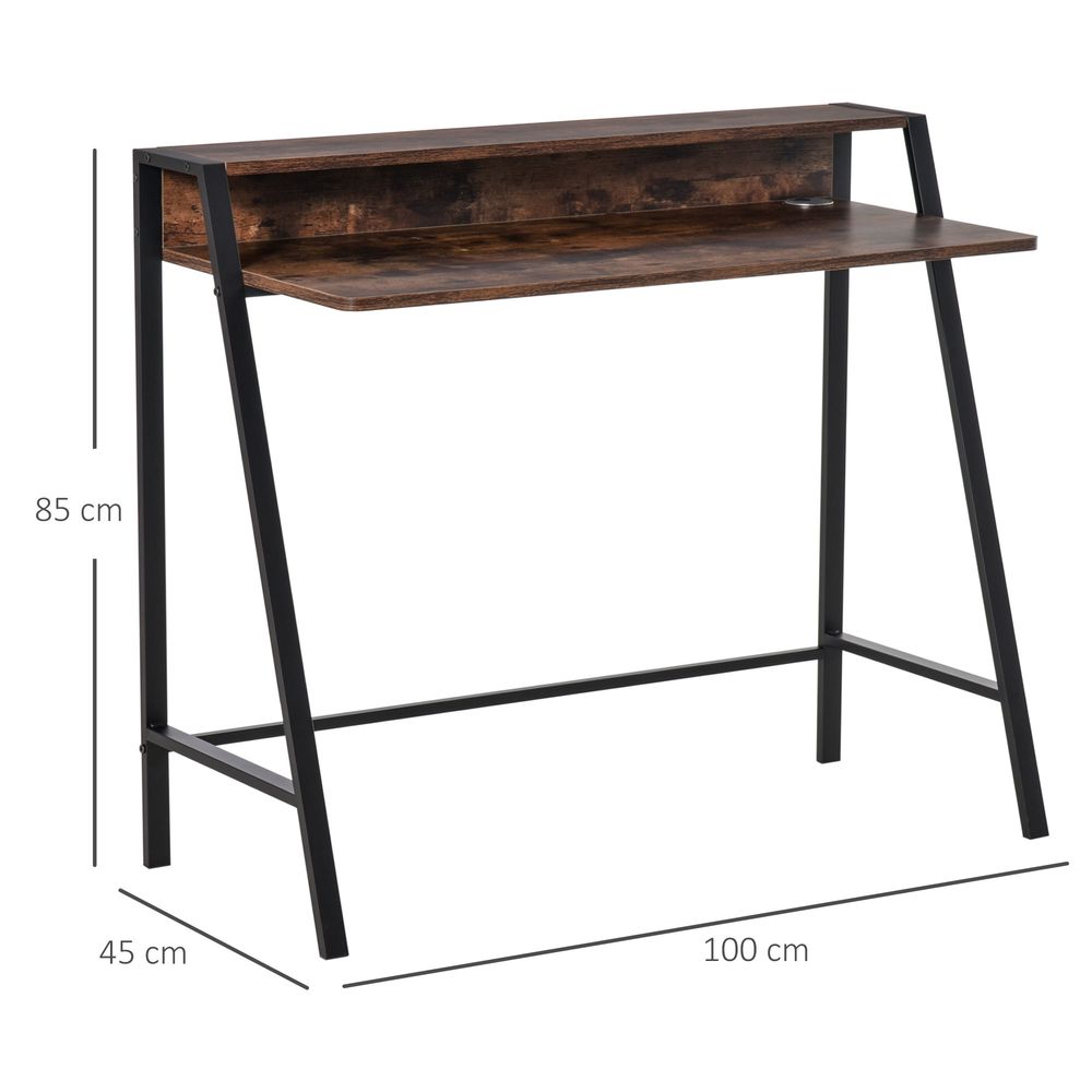 Rustic Brown Writing Desk with Storage Shelf, Perfect for Computer Workstation