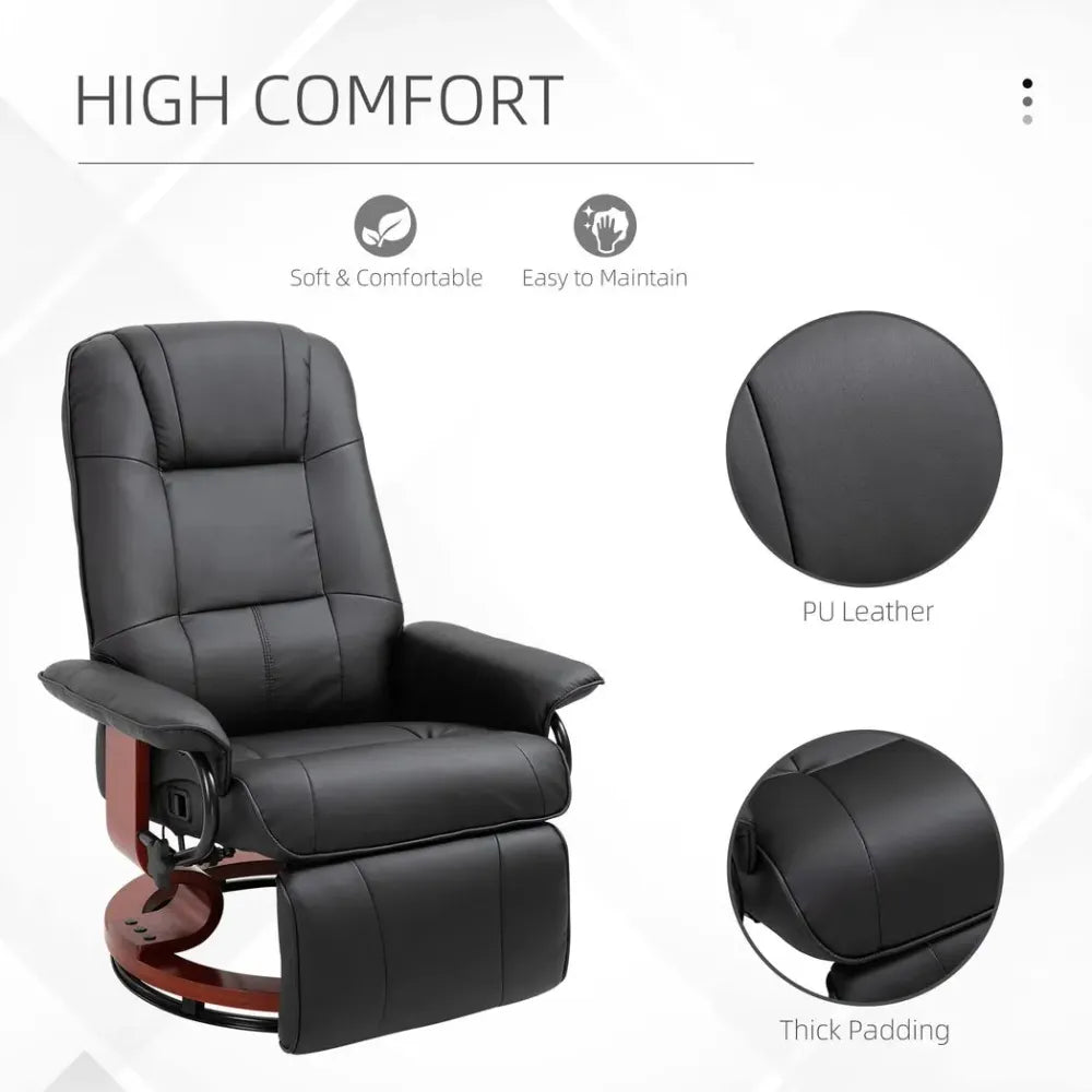 Ergonomic Recliner Sofa Chair - PU Leather, Black Armchair Lounger with Footrest