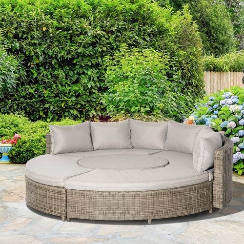 Versatile 8-Seater Rattan Daybed with Adjustable Table & Plush Olefin Cushions