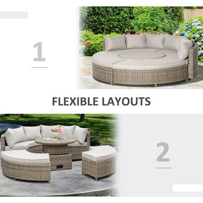 Versatile 8-Seater Rattan Daybed with Adjustable Table & Plush Olefin Cushions