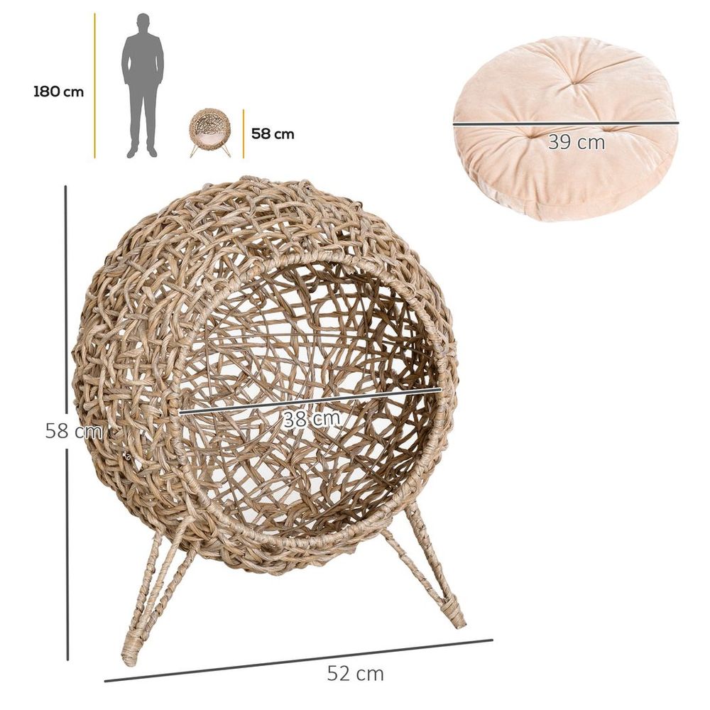 Ball-Shaped Rattan Cat House with Natural Wood Finish for Stylish Pet Comfort