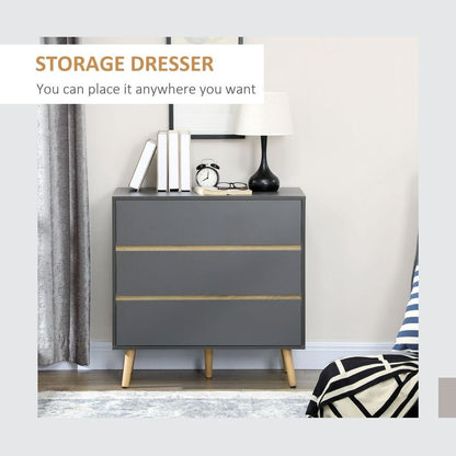 Dark Grey 3-Drawer Chest of Drawers, Organiser for Bedroom Essentials and Decor